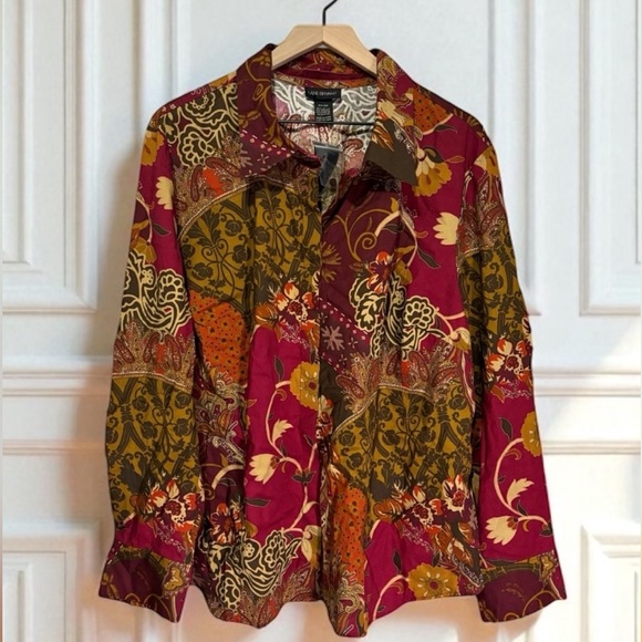 NWT Lane Bryant Floral Paisley Button Up Shirt Size 22/24 Office Casual Stretch - Picture 1 of 13